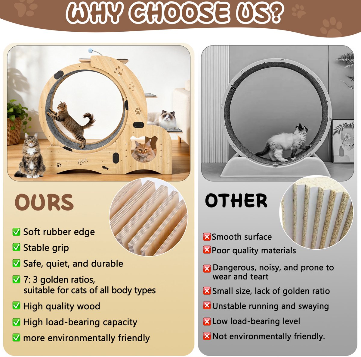 Kattenloopwiel Stil 6 In 1 Hout 107 Cm Naturel Voor Binnenkatten En Kleine Honden Met Brede Basis En Veilige Ronde Afwerking