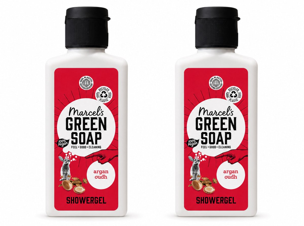 2 x Marcel's Green Soap - Douchegel - Argan & Oudh Mini - Krachtige werking - 100 ml - Voordeelverpakking - 2 stuks