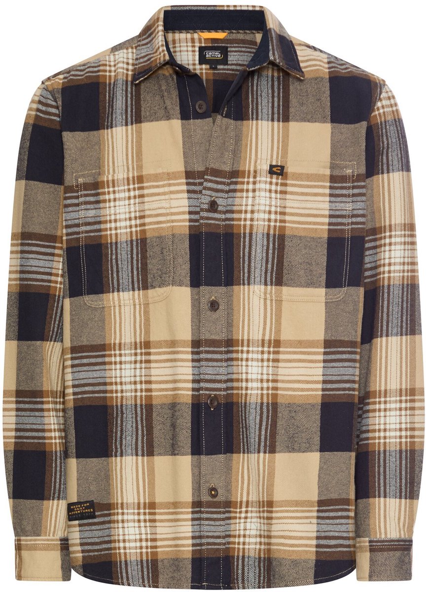 camel active Flanellen geruit overhemd met borstzak - Maat menswear-L - Granatowy