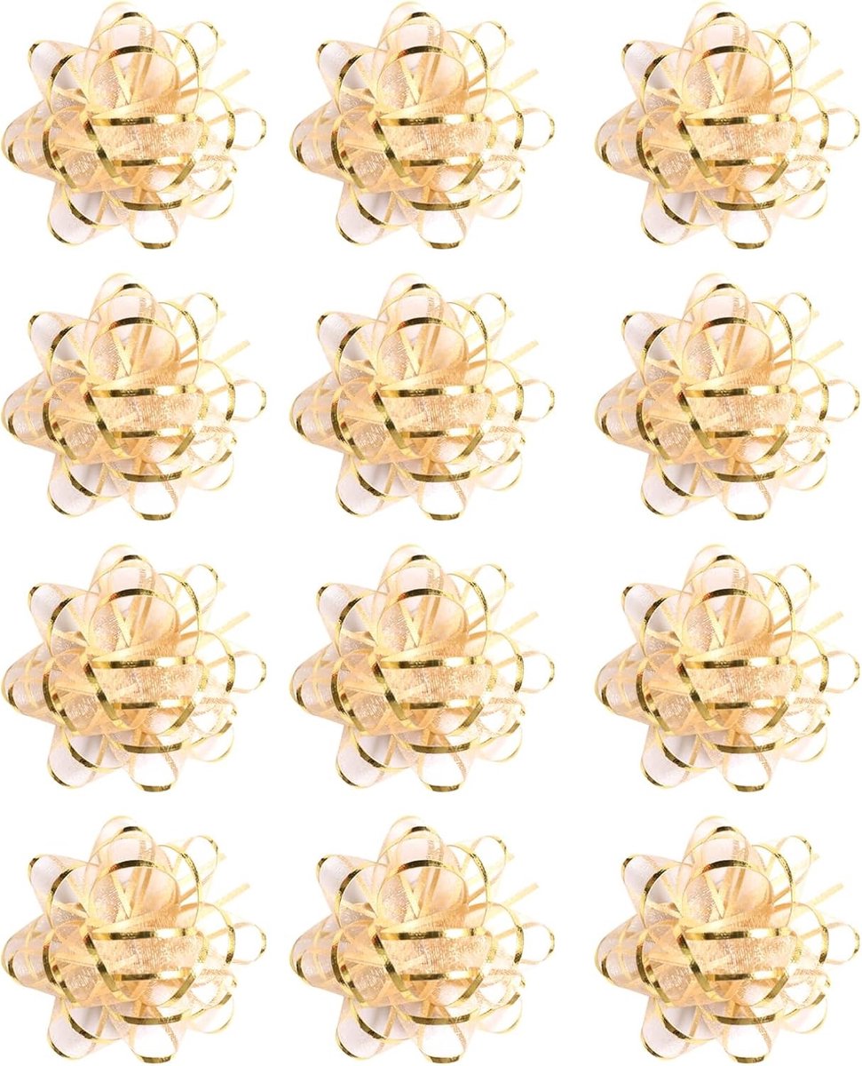 12 Stuks Zelfklevende Decoratieve Cadeaulinten in Goud voor Kerst, Verjaardag en Bruiloft, Perfect voor Cadeauverpakking en Feestdecoratie