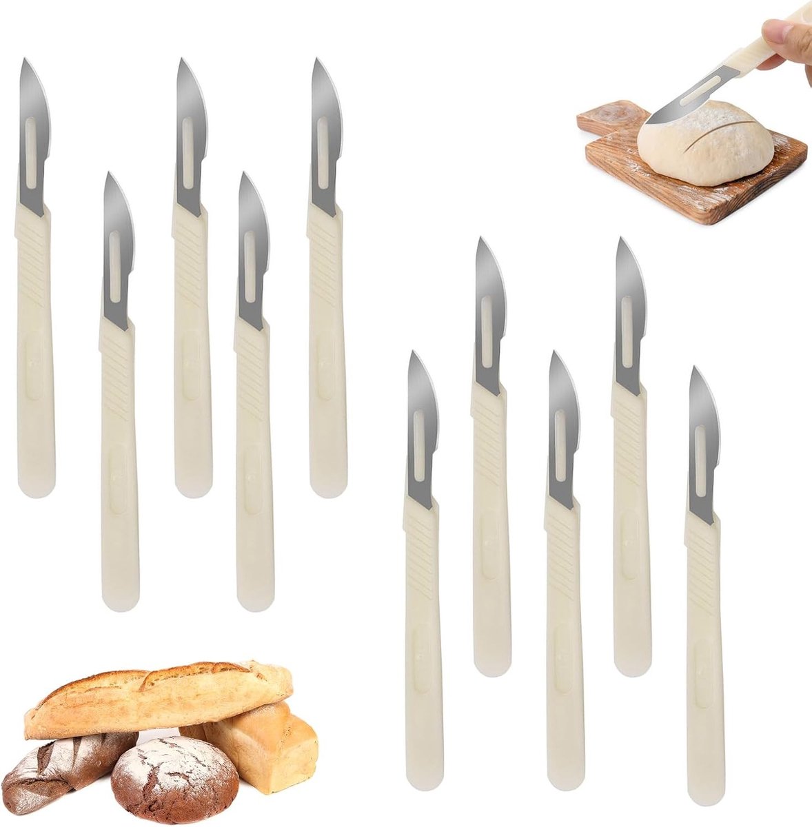 Set van 10 Bakkersmessen met Lange Handgreep voor het Snijden en Decoreren van Brood - Ideaal voor DIY Patroon Graveren en Bakkerij Gereedschap