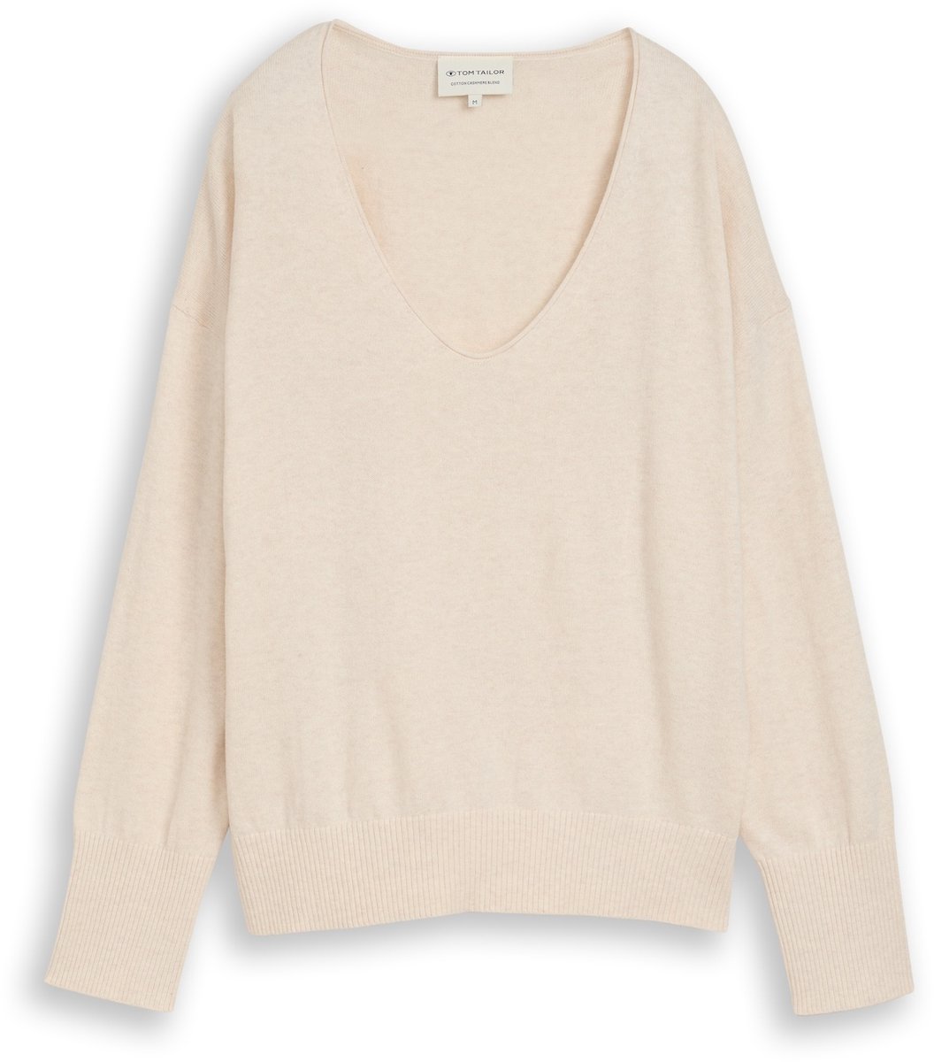 Tom Tailor - Oversized gebreide trui met kasjmier - Maat S - whisper offwhite melange