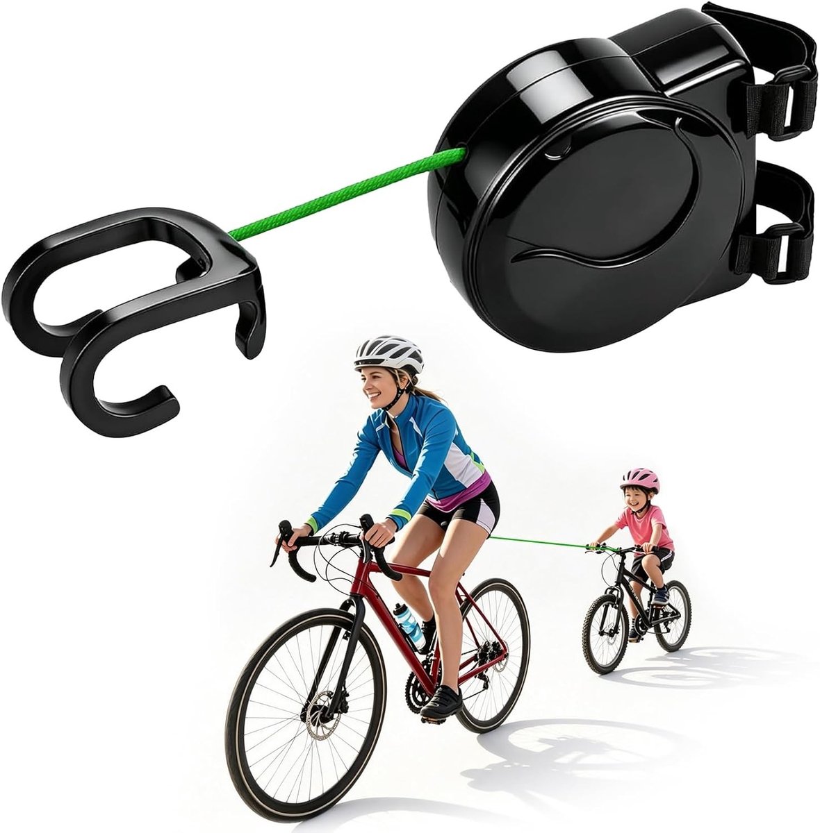 Fiets sleeptouw - Zwart - 2,5 m x 2,5 cm - Nylon Elastische Band - Voor Kinderen