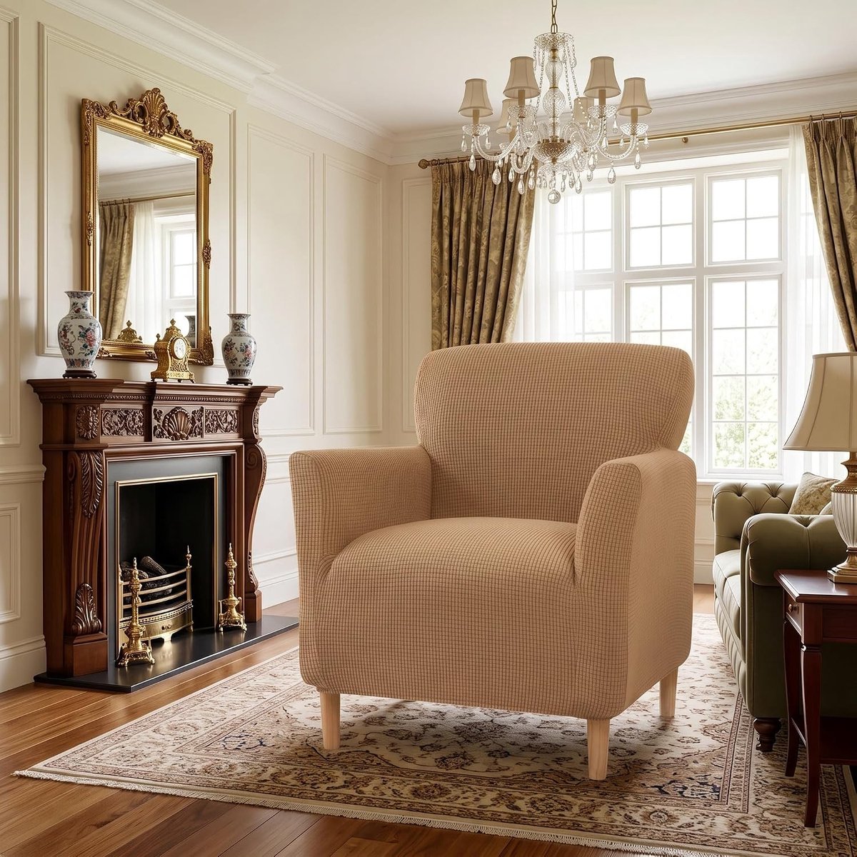 Fauteuilhoes - Lichtkoffie - 50-80 cm - Stretch Gebreide Stoelhoes met Armleuningen - Voor Fauteuils