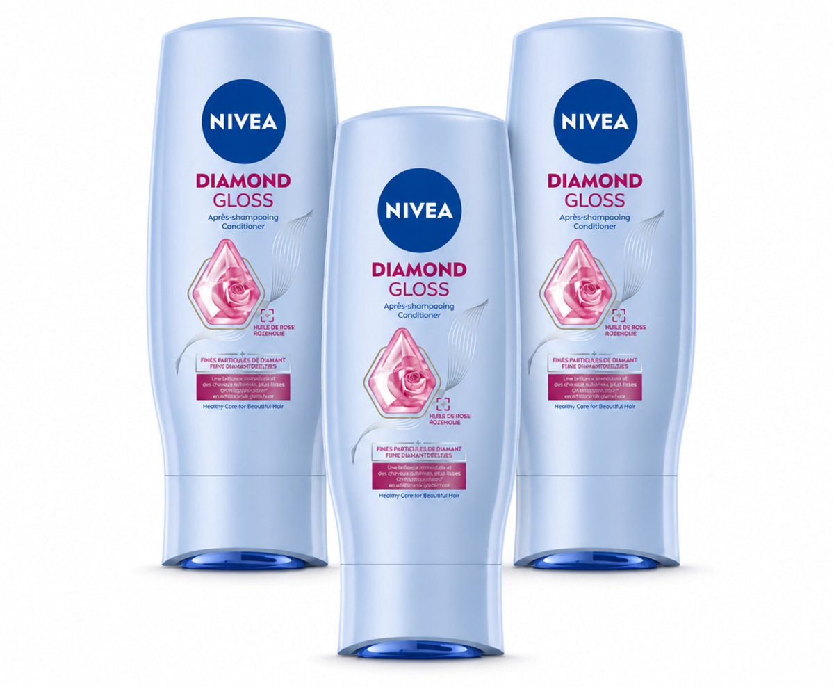 3 x NIVEA - Diamantglans Conditioner - Crèmespoeling - Voor Glans - 200 ml - Voordeelverpakking - 3 stuks