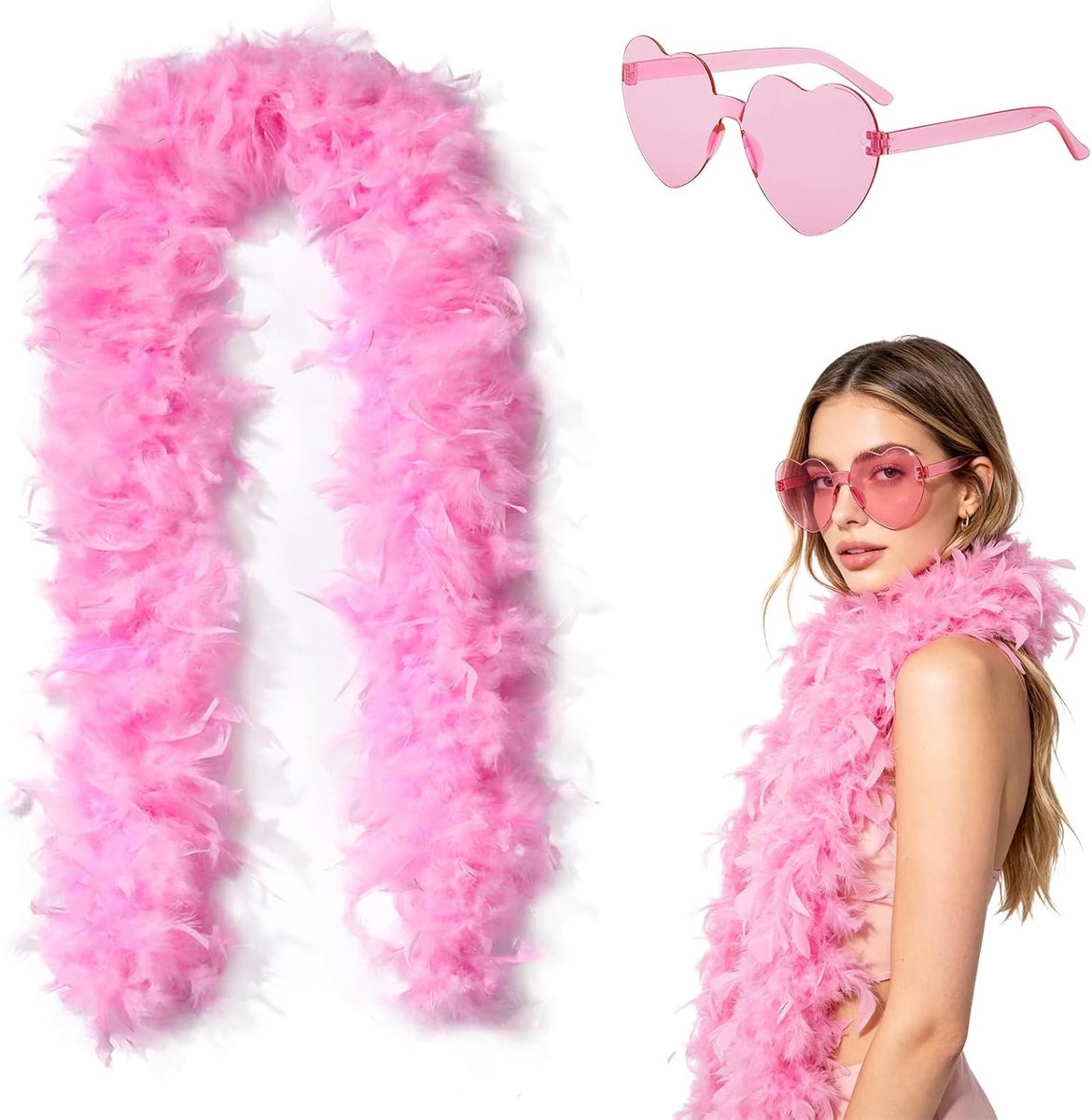 2 meter lange hartvormige boa van veren in Turkse roze kleur, ideaal voor kostuums, themafeesten, carnaval, cosplay en bruiloften. Perfecte veren sjaal voor dans en evenementen.