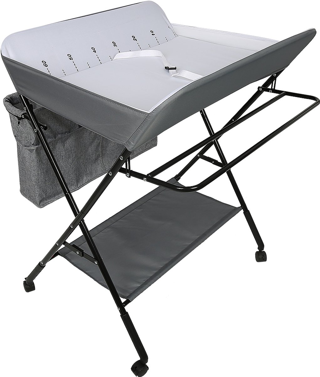 PIPIPOXER Luiertafel opvouwbaar -– Aankleedkussen - Met wielen - Vrijstaande Verschoontafe- Zij Caddy - Verstelbare Hoogte - Verzorgingstafel - Opvouwbare & Mobiele commode - Grijs