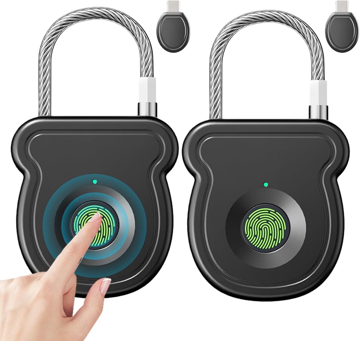 2 stuks hangslot - vingerafdrukslot, type-C laadslot, biometrisch smart slot, intelligent elektronisch deurslot, draagbare USB-sleutel voor gym, kantoor, rugzak, koffer, kast