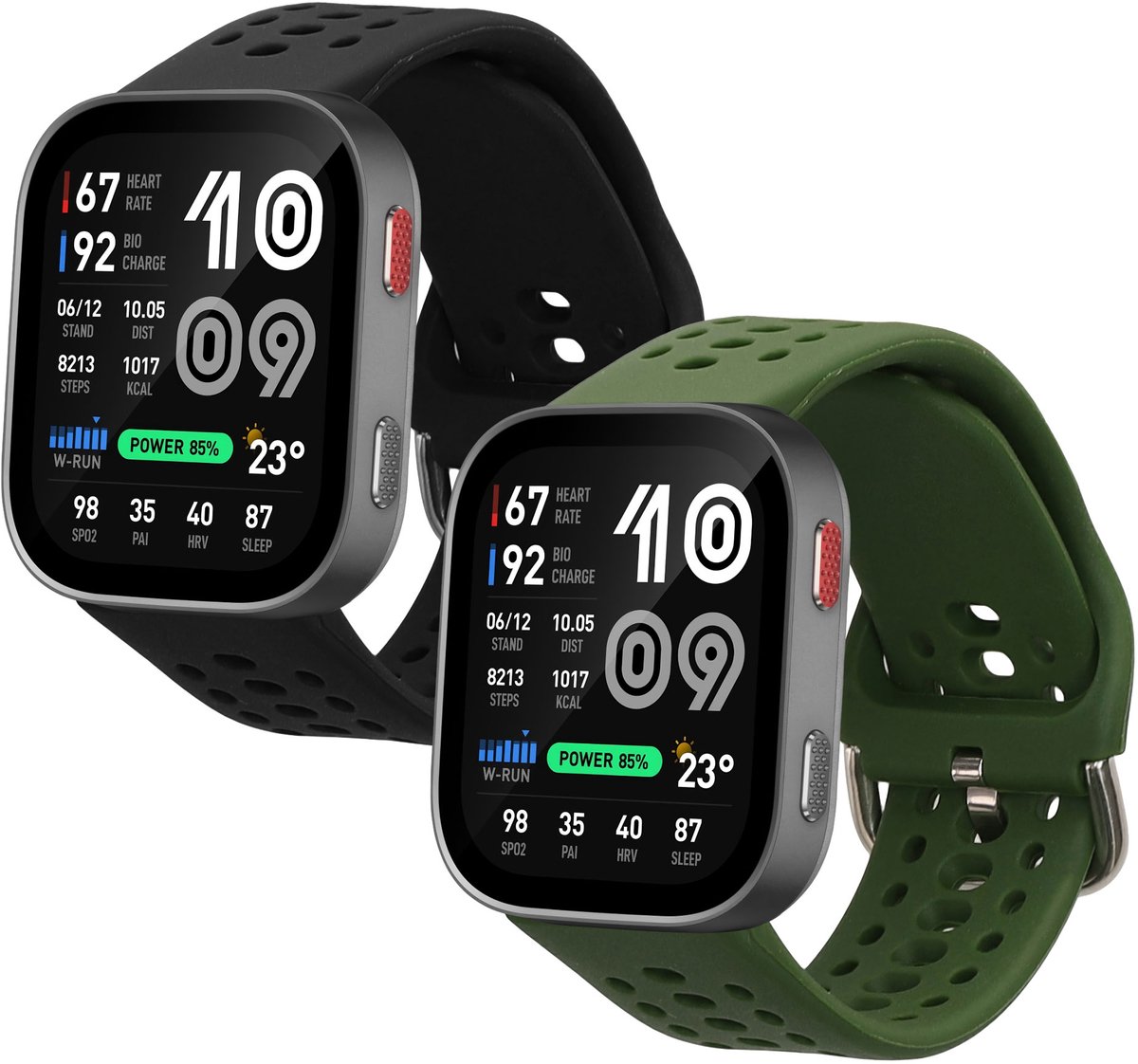 kwmobile 2x horlogebandjes geschikt voor Amazfit Bip Max 50mm bandje - Smartwatch bandjes van TPU - Activity tracker horloge band in zwart / donkergroen