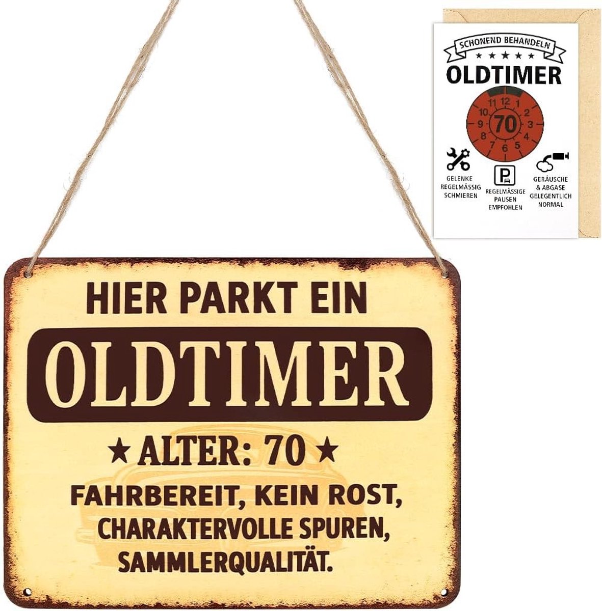 Leuke vintage autosign voor verjaardag, originele houten decoratie en kaart voor echtparen, unieke cadeaus voor 70-jarigen