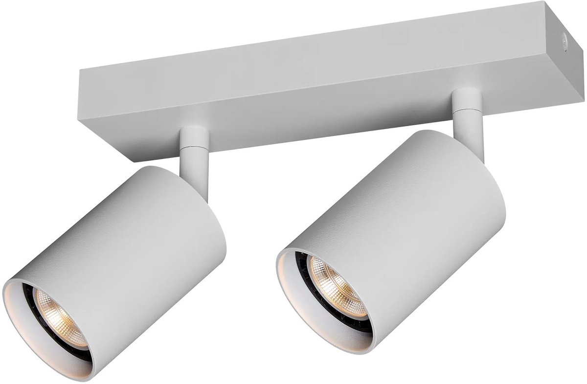 Taboo opbouwspot met 2 richtbare GU10-lichtpunten, wit aluminium, dimbaar, IP20, lichtbron niet inbegrepen
