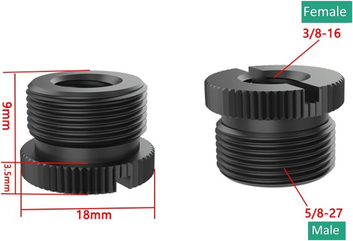 Microfoonstandaard Adapter Set van 2 Stuks 3/8 Inch naar 5/8 Inch voor Tafels en Armstatief - Zwart, Geschikt voor Studio en Live Optredens