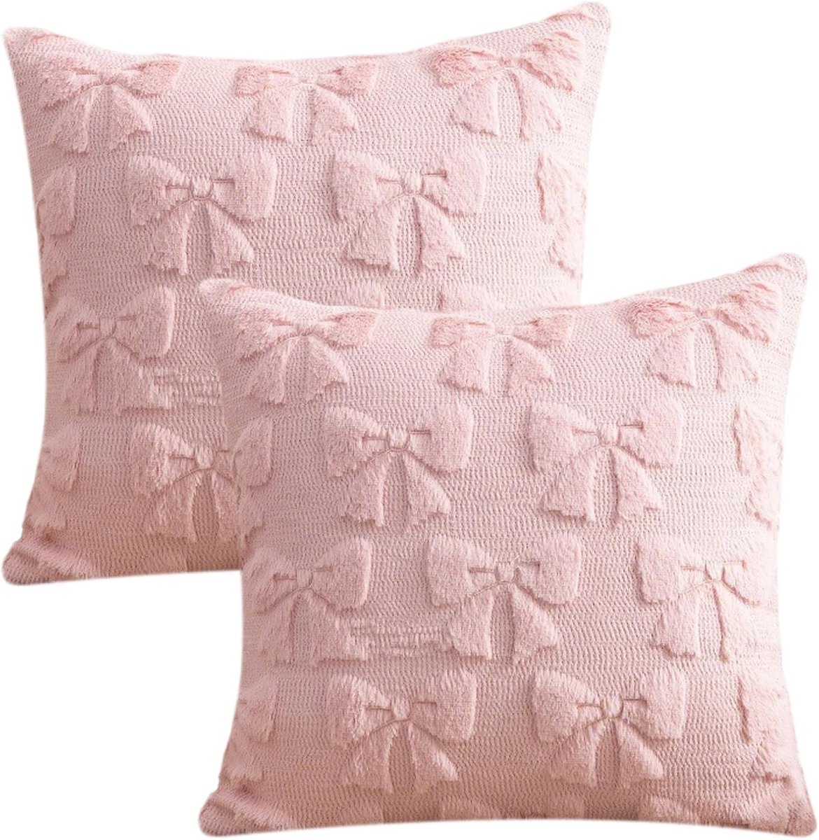 Decoratieve Kussenslopen met 3D Strikken in Roze, 45x45cm, Zacht Velours voor Woonkamer en Slaapkamer, Aesthetic Kussenslopen voor een Stijlvolle Interieurdecoratie