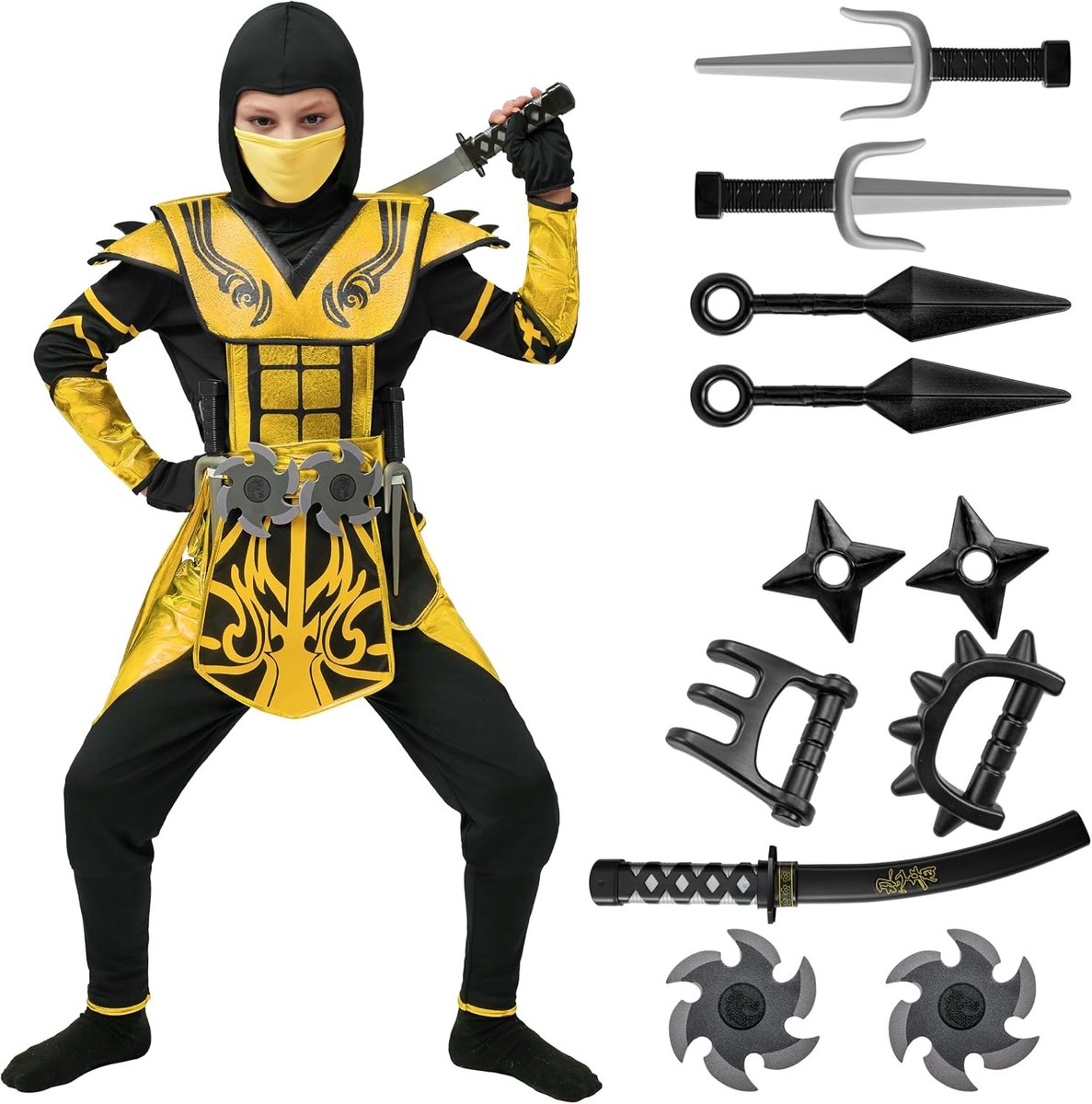 Ninja-kostuum voor jongens met accessoires, perfect voor Halloween en themafeestjes, kinderkostuum voor avontuurlijke kinderen