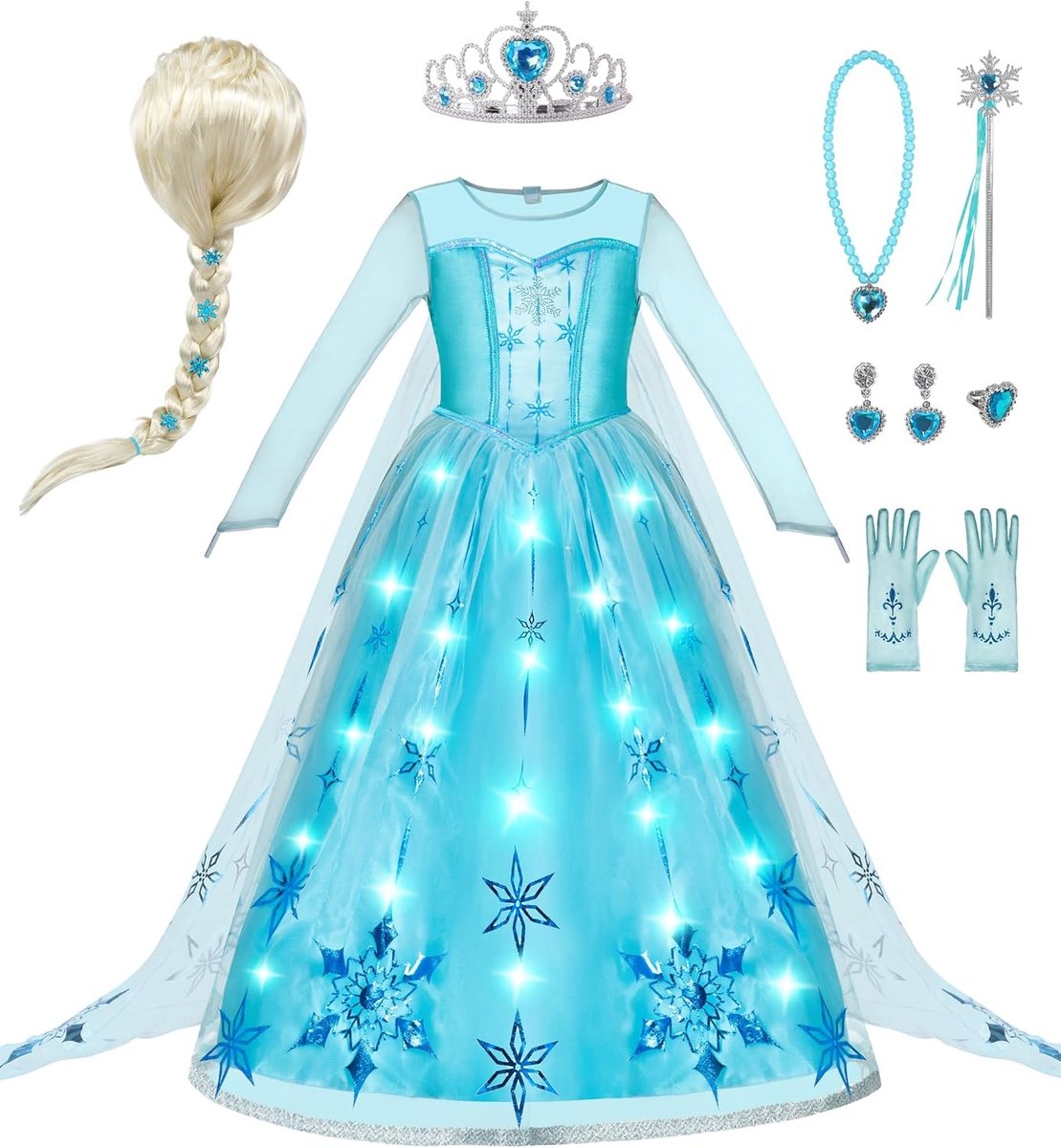 Illuminated Ice Princess Kostuum voor Meisjes met Kaap en LED Lichten, Perfect voor Verjaardagen, Cosplay en Halloween, 3T (3-4 Jaar)