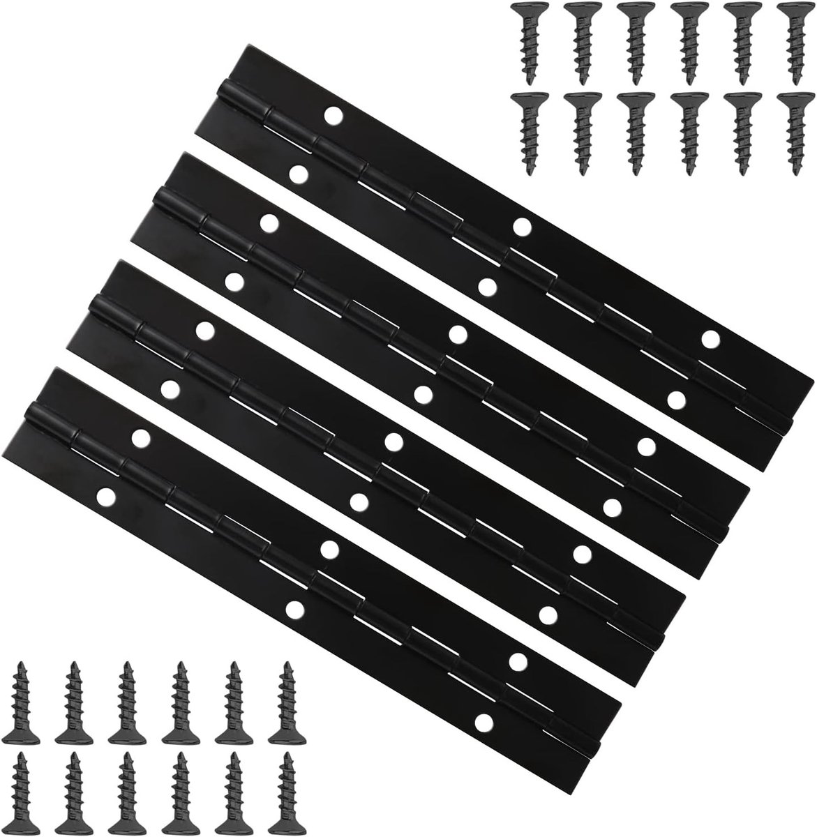 4-delige Piano Scharnier Set met 24 Schroeven, Roestvrijstalen Scharnieren voor Deuren, Vensters en Boten - Duurzaam en Betrouwbaar (Zwart, 15 cm)