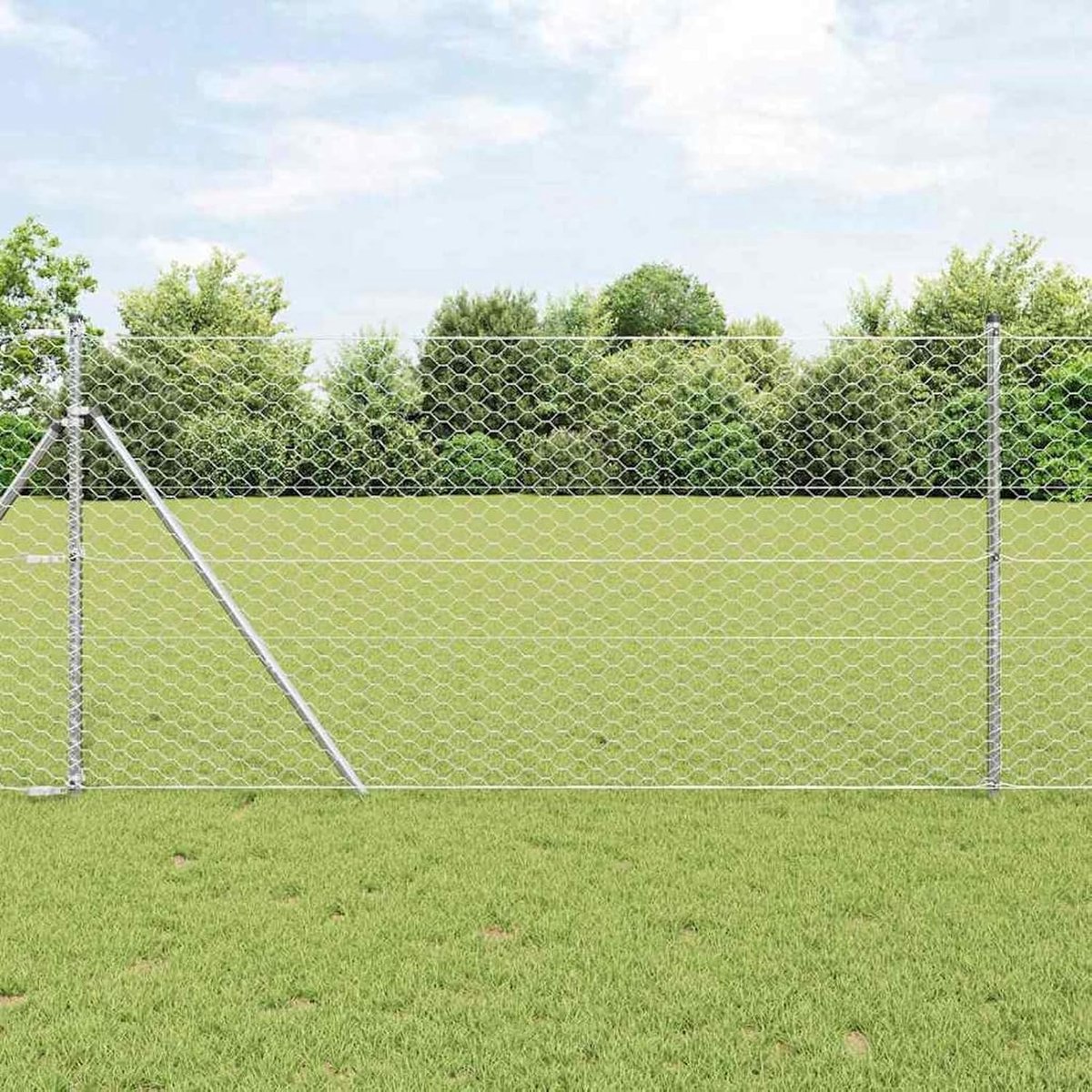 Zeshoekige omheining, 1,4 x 100 m, hekpalen, 13 stuks, diameter 32 mm, 190 cm, verzinkt staal, hekstangen, metalen palen voor draadhekken, tuinhek, wilgenhek, wilgenhek, buitenbereik