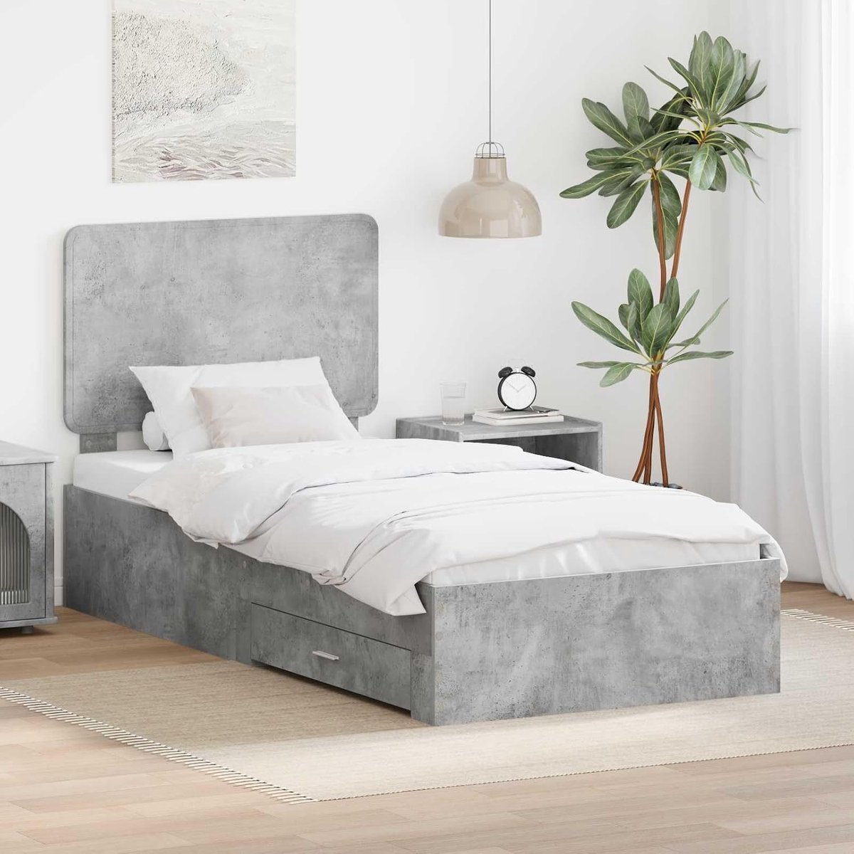 hout Opbergbedframe Modern Betongrijs 90 x 190 cm