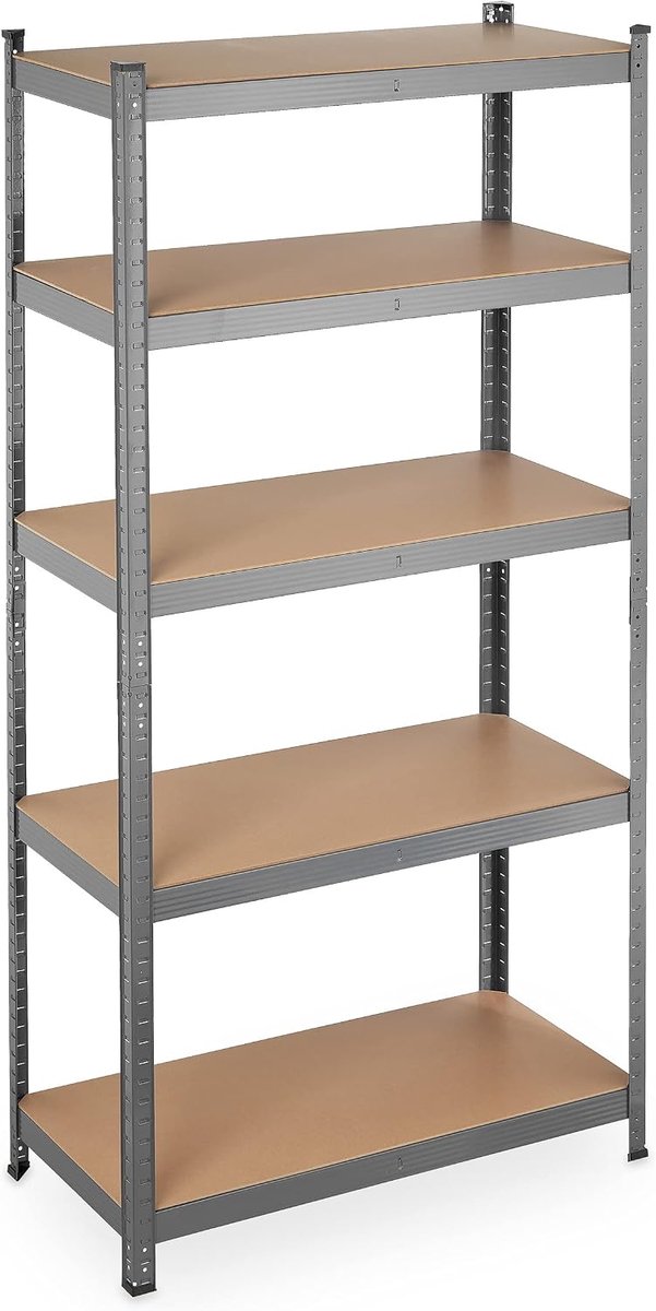 2x stellingkast, draaglast 875 kg, 5 etages, in elkaar steken, kelder, garage, staal, HxBxD: 180x90x45 cm, grijs