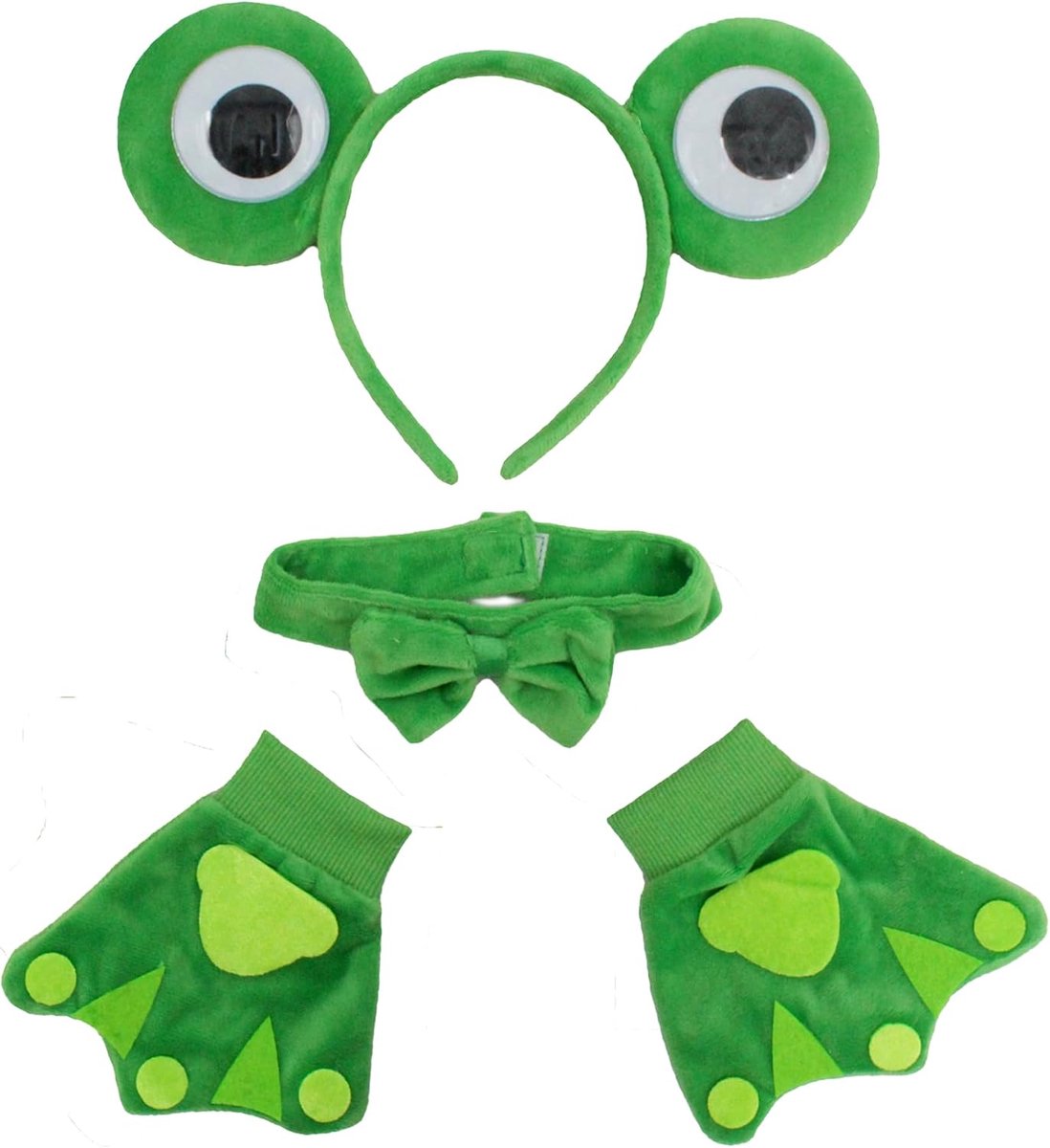 4-delig kikkerkostuum voor volwassenen, uniseks, set met handschoenen en vlinderdas, kikkerhoofdband voor Halloween, carnaval