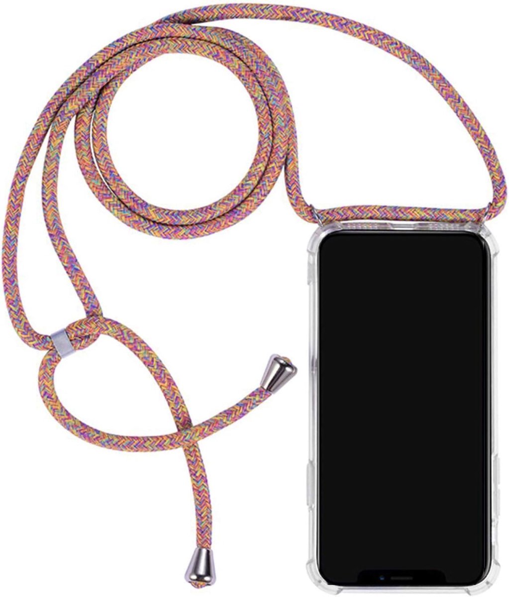 Hoes met omhangketting voor Apple iPhone 11, 6,1 inch, in lengte verstelbaar, slim case, cover, outdoor telefoonhoes van TPU-kunststof, stootvast, extra bescherming, robuuste regenboog