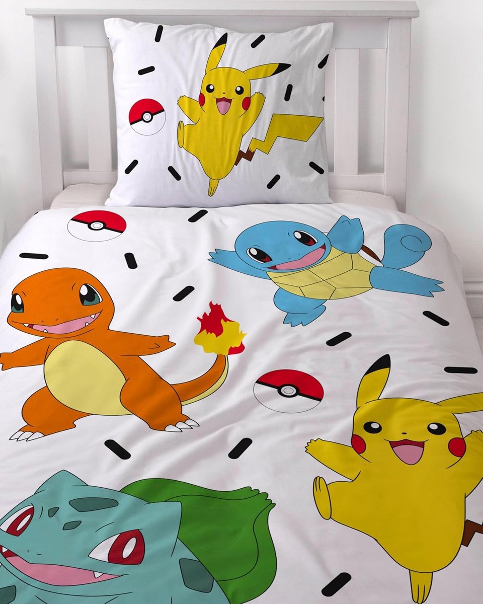 135x200 Flanel, Biber, Pokemon Pikachu, knuffelig zacht voor winter, 1x kussensloop 80x80 + dekbedovertrek 135x200, 100% katoen, kinderdekenset Gaming