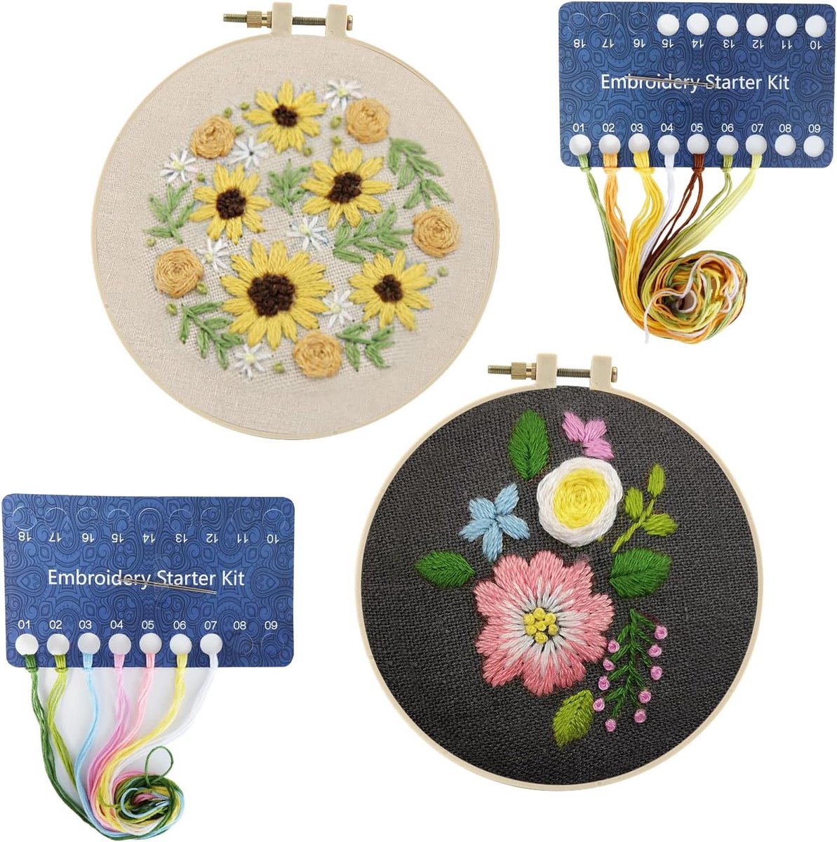 2 Stuks beginners borduurpakket, Borduurwerk Kruissteek Set, Bloem Patroon Planten Kruissteek Set, met Patroon, Instructies, voor DIY Kunst Ambacht Naaien