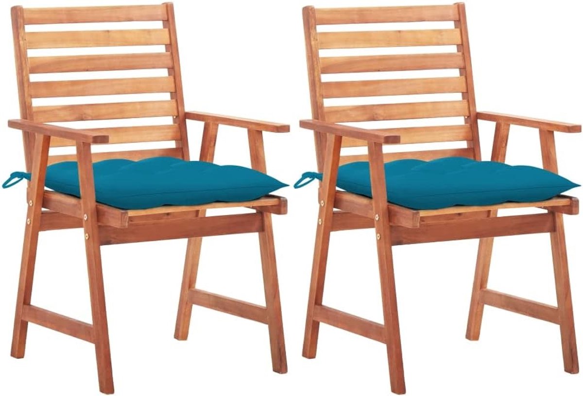 Set van 4 eetkamerstoelen voor buiten, van massief acaciahout, met waterdichte kussens, tuinmeubelen voor terras en binnenplaats, rustiek design met latten en oppervlak