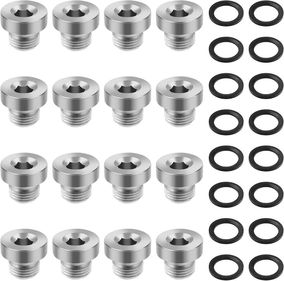 16 stuks binnenzeskantschroefdraad, G1/8 inch, blinde stoppen van roestvrij staal met rubberen afdichting voor buisafdichting