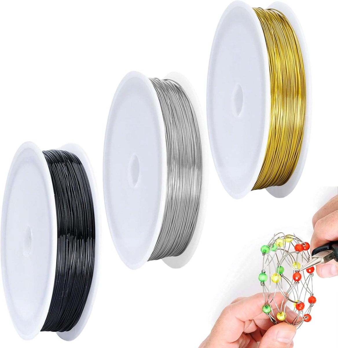 Draad 0,3 mm, Gegalvaniseerd IJzerdraad 50 m per Rol in Goud, Zilver en Zwart, Buigzaam DIY Draad voor Sieraden, Bloemwerk, Kralen en Decoratie