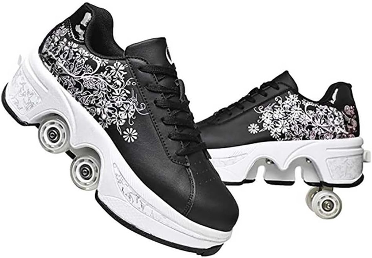 Rolschaatssneakers voor kinderen, sneakers met wieltjes, multifunctioneel, 2-in-1, skates en schoenen, sneakers met 4 wielen, modieus, voor jongens en meisjes