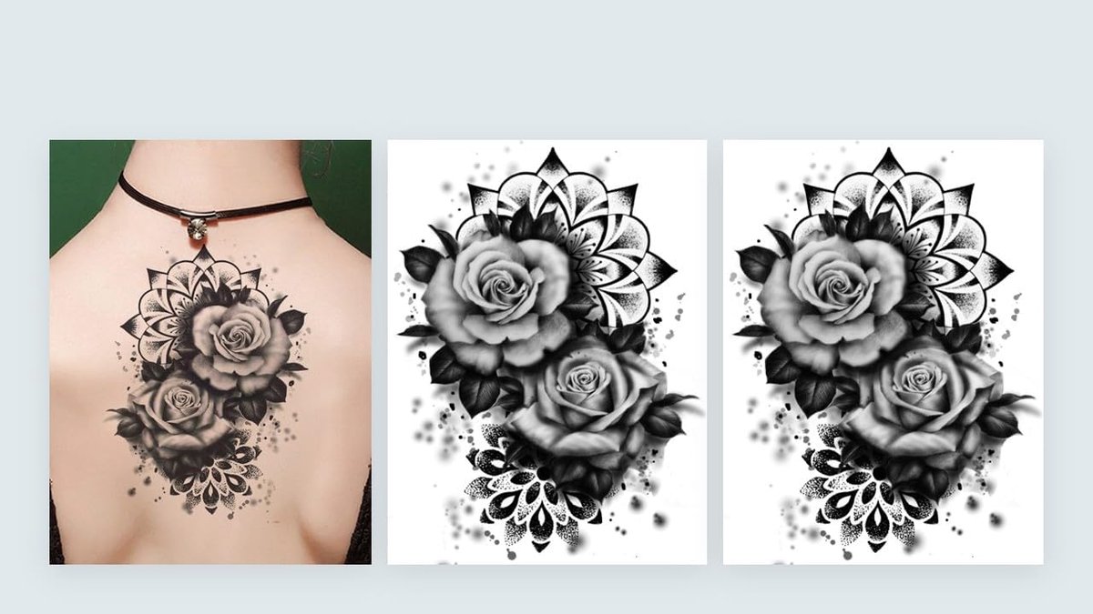 Tijdelijke rozen en mandala-tattoos, rozen, zelfklevende tattoo, armtattoo, nep-tattoo, KM187