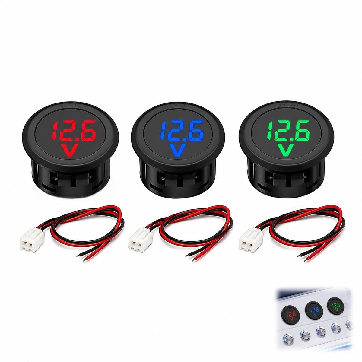 Voltmeter DC 4 100 V, ronde led-voltmeter, spanningsweergave, rood, blauw, groen, voor auto, motorfiets, camper, boot, zonnesysteem, dashboard en elektronisch project DIY