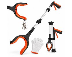 BOTC Afvalgrijper 83 cm met Magneet + 1 Paar Handschoenen - Grijper - Afvalpicker - Zwerfafvalgrijper - Lange Afvalgrijper - Zwart/Oranje
