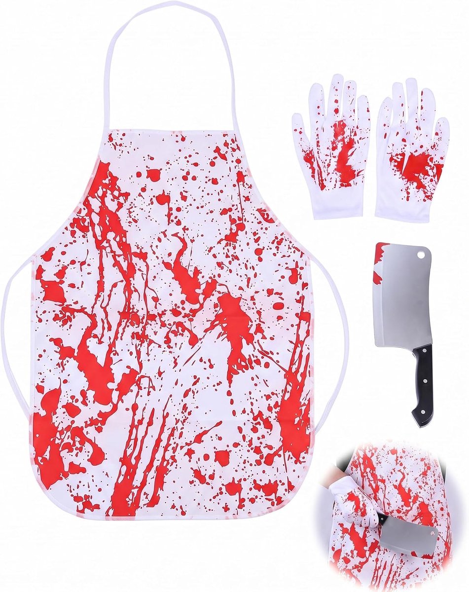 schort, set van 3 stuks, Halloween-kostuum slager met handschoenen en kunstmes, realistische accessoireset voor horrordecoraties en onderwateropnames
