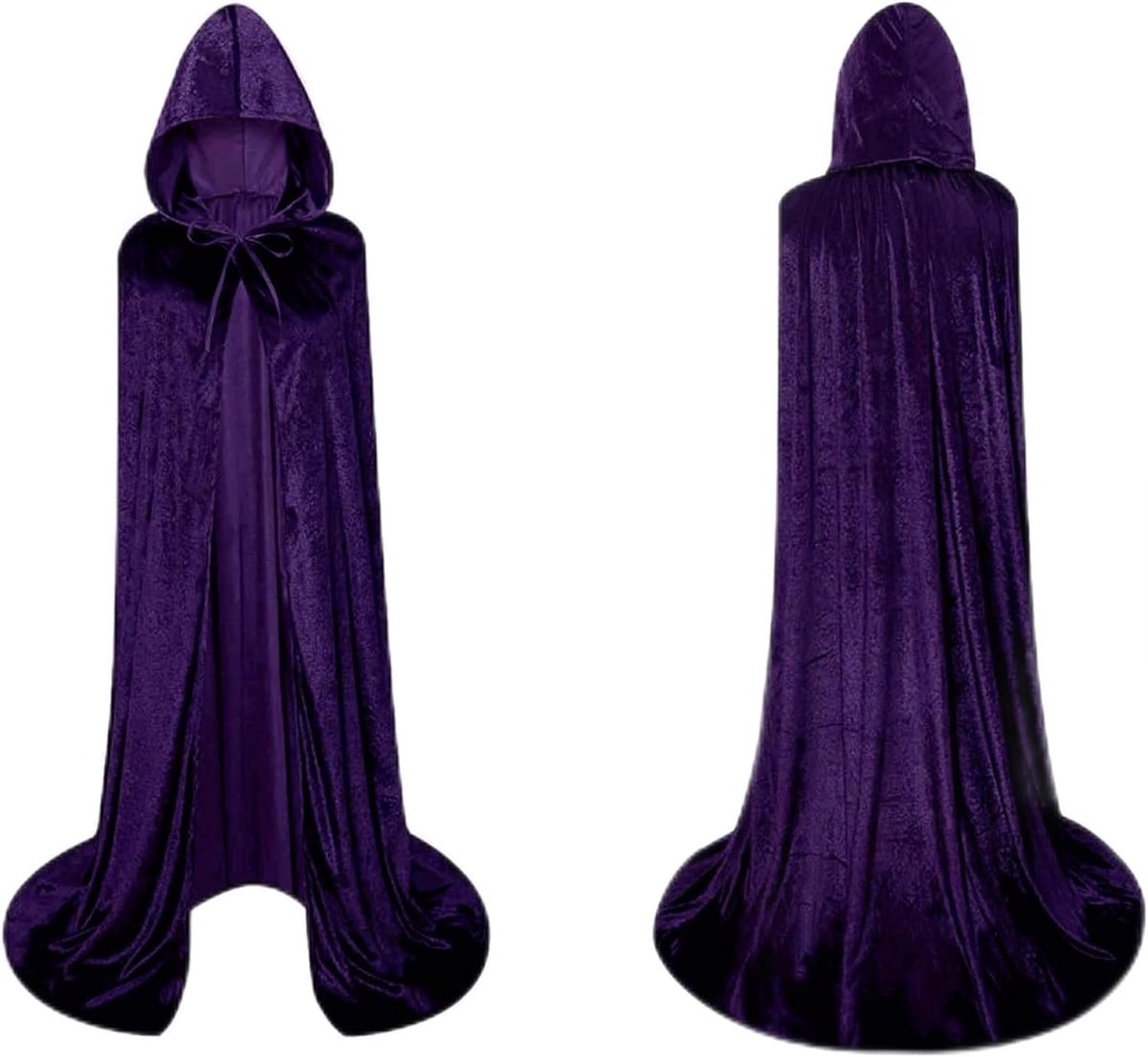 Cape met Kap van Fluweel, Middeleeuws, Heksenkostuum, Vampier, Prinses, Carnaval, Halloween, voor Dames en Heren (Paars, 140 cm)