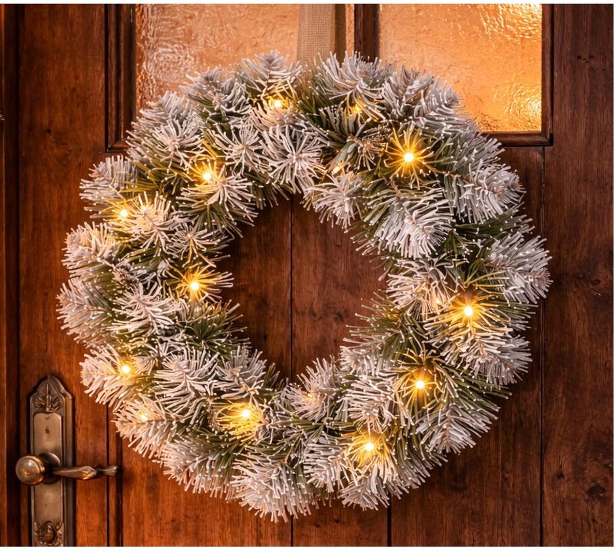 Black Box Kerstkrans - D35 cm - met LED verlichting - nepsneeuw - deurkrans - kransen – foto 6