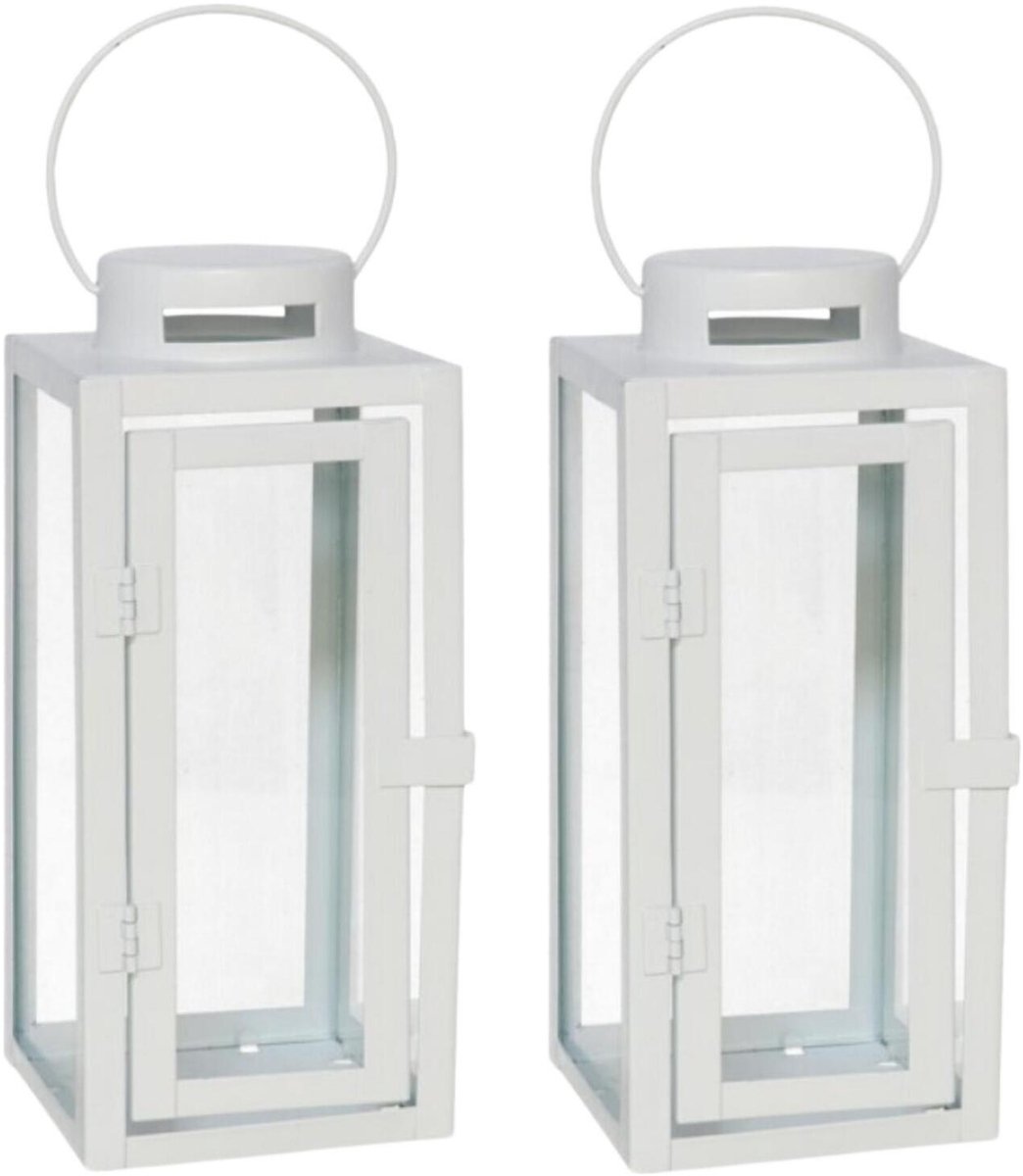 Ibergarden Ambiance Lantaarn / windlicht Mondello - 2x - wit - metaal - sfeerverlichting - 10 x 23 cm - voor binnen en buiten