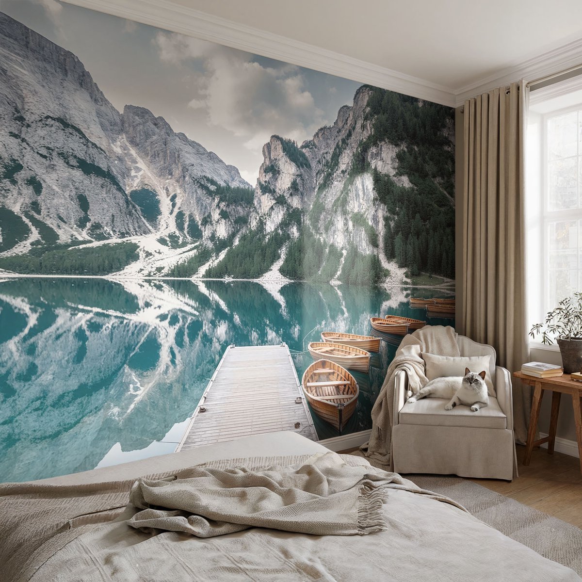 Coloray Vliesbehang - Wit Snellijm Behang - 104x70 cm - Bergpanorama Muurschildering - Slaapkamer behang Landschappen - Fotobehang Vlies - Gang behang