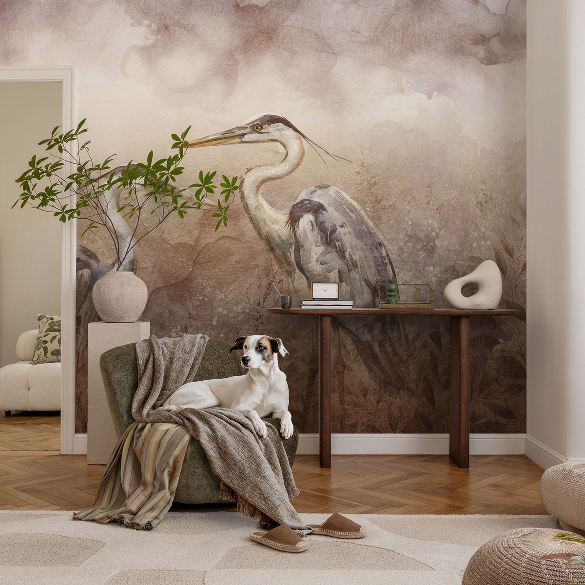 Coloray Vliesbehang - Bruin Snellijm Behang - 104x70 cm - Elegante Vogels Muurschildering - Gang behang Dieren - Fotobehang Vlies - Gang behang