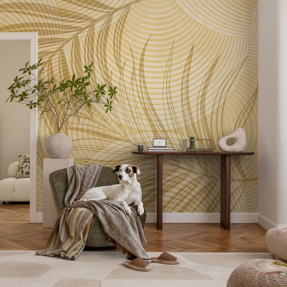 Coloray Vliesbehang - Beige Snellijm Behang - 104x70 cm - Tropische Elegantie Muurschildering - Gang behang Achtergronden En Patronen - Fotobehang Vlies - Slaapkamer behang