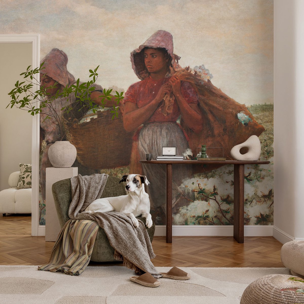 Coloray Vliesbehang - Wit Snellijm Behang - 104x70 cm - Werken In Het Veld Muurschildering - Slaapkamer behang Mensen - Fotobehang Vlies - Slaapkamer behang