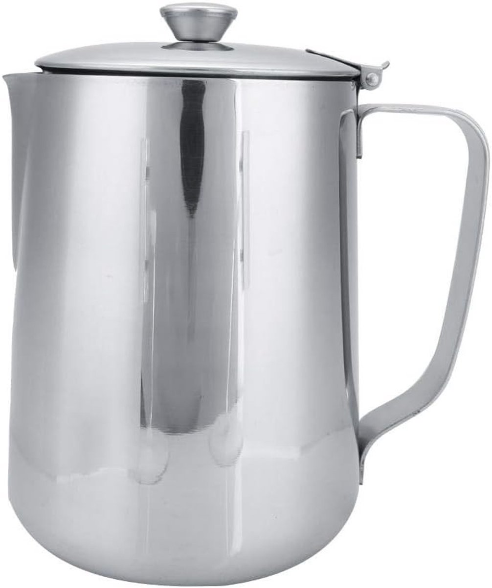 Grote RVS Koffiemok met Deksel voor Melkschuim, Latte en Koffie Kunst - 2000ml Capaciteit