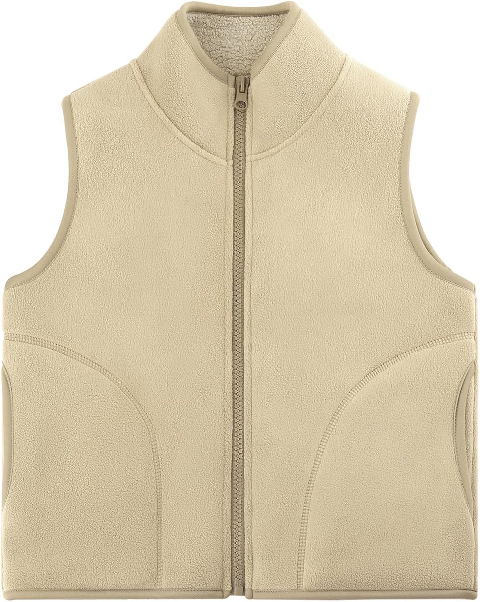 kinderen fleece vest opstaande kraag ritssluiting verdikt mouwloos jas herfst winter warm eenvoudige ouder-kind caps mantels, abrikoos 110, D1107 abrikoos, 98-104