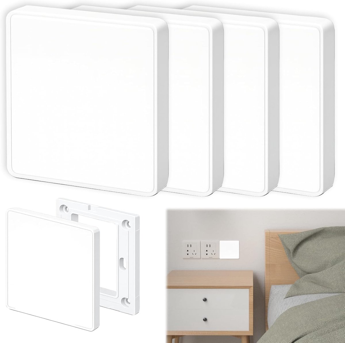 Set van 4 blinde afdekking stopcontact, elegante inbouwafdekafdekking voor ongebruikte aansluitingen, wandpaneel 8,6 x 8,6 cm, zuiver wit, compatibel met Gira blinde afdekking