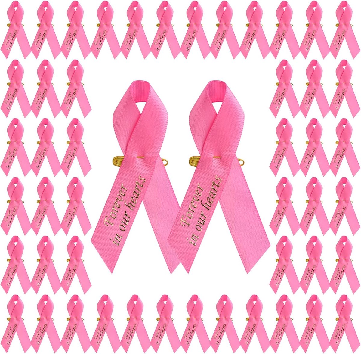 Linten satijnen spelden, 100 stuks roze bewustzijn broches borstkanker badges voor liefdadigheid evenement overlevenden sport bijeenkomsten benodigdheden, Polyester