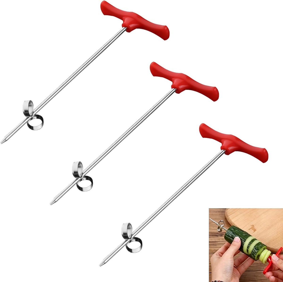 3 stuks aardappeltorensnijder, aardappelsnijder van spiraal, twister groentesnijder, frietsnijder, tornade, handmatig, wortelen, komkommers, accessoires, keuken, barbecue, camping, picknick, feest