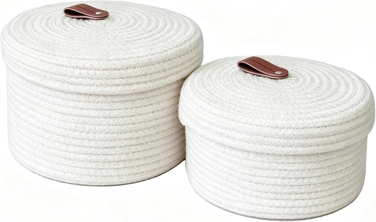 Touw, opbergmand met deksel, set van 2, rond, naturel