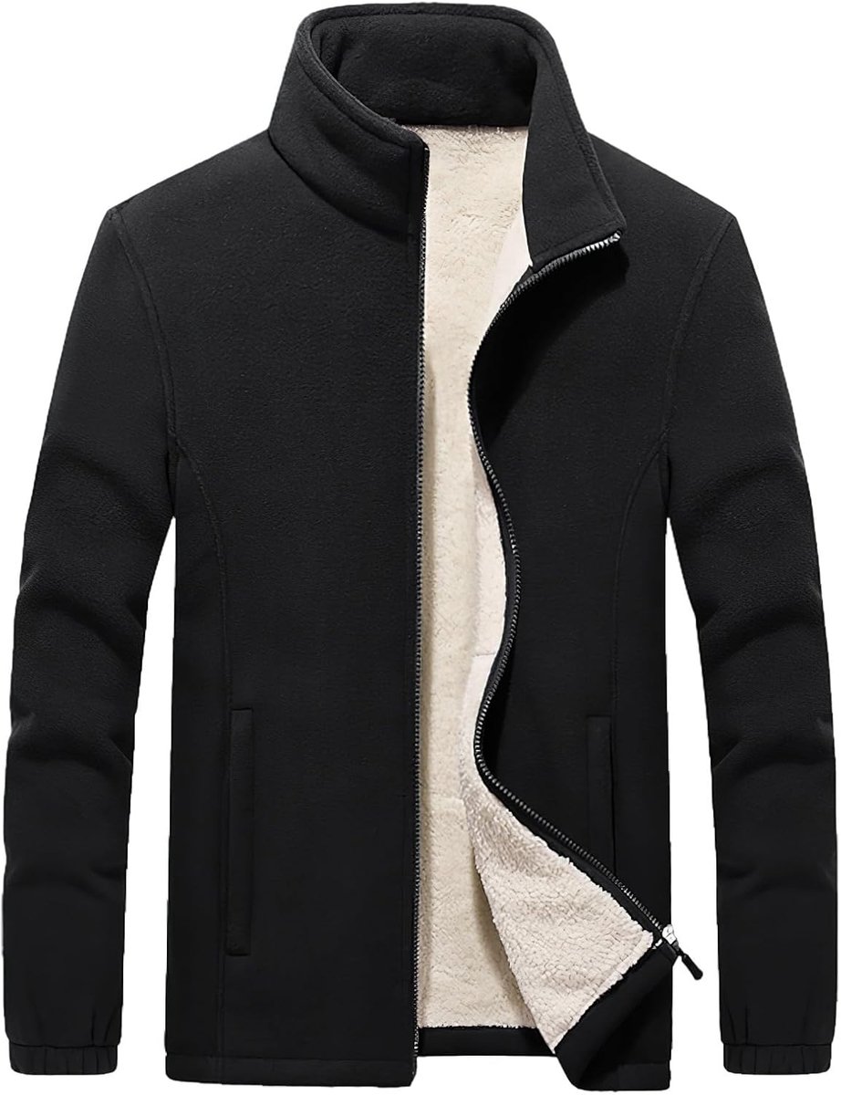 Plus Size Full Zip Polar Fleecejas Winter Warm Staande Kraag Donzige Jas met Ritsvakken (S-6XL)