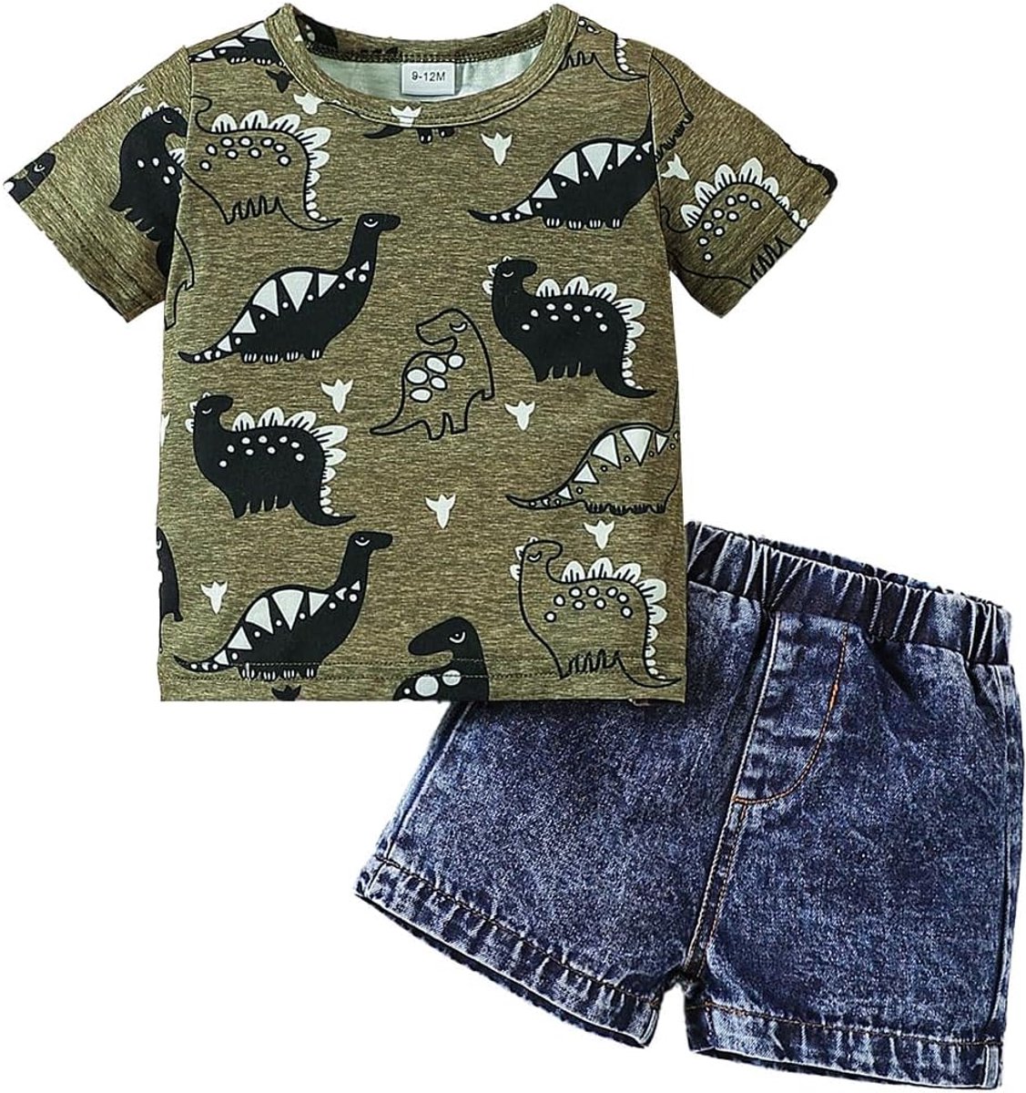 Kleding voor peuters, baby's, jongens, outfit, zuigelingen, schattig bedrukt T-shirt, denim, gescheurde jeansshorts, casual, lente, zomer, herfst, outfits set